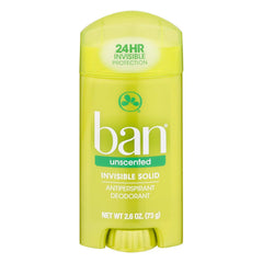 Ban Invisible Solid Unscented 6-pack bottle provides 24-hour odor and moisture protection.