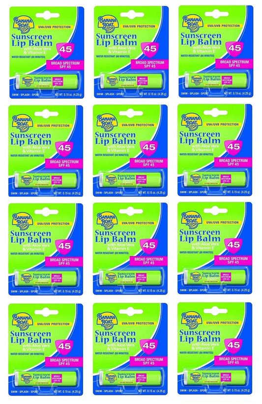 Banana Boat Aloe Vera Lip Balm SPF 45 tube close-up for daily lip care