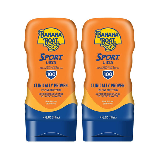 Banana Boat Sport Performance Sunscreen Lotion SPF 100 bottle front offers fast, broad sun protection.