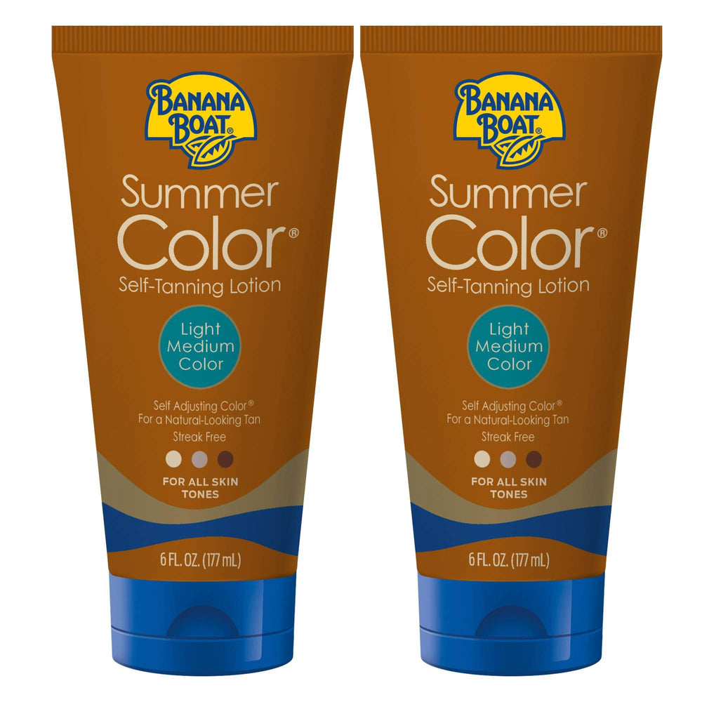 Banana Boat Summer Color self-tanning lotion bottle showing gradual shade development