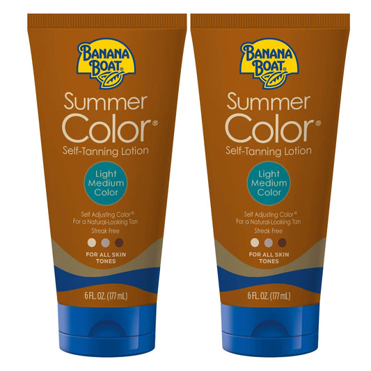 Banana Boat Summer Color self-tanning lotion bottle showing gradual shade development