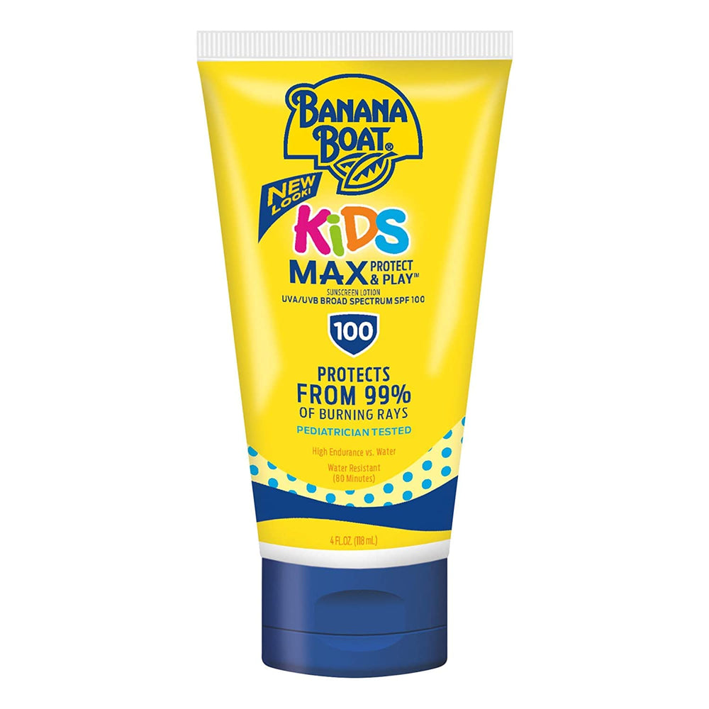 Banana Boat SPF100 Kids Max Protect & Play bottle ready for outdoor family adventures