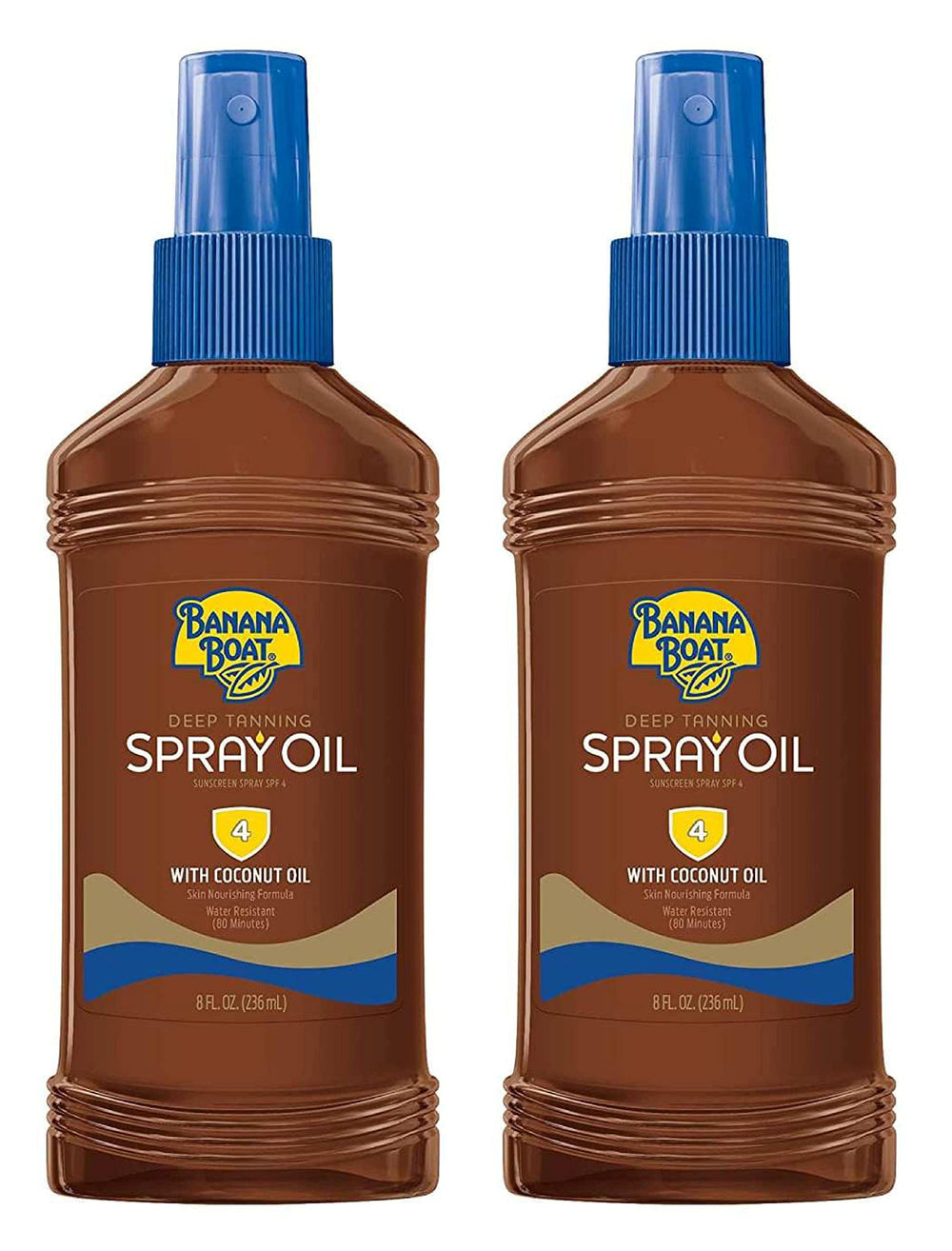 Water-resistant Banana Boat SPF 4 sun care for up to 80 minutes outdoors.