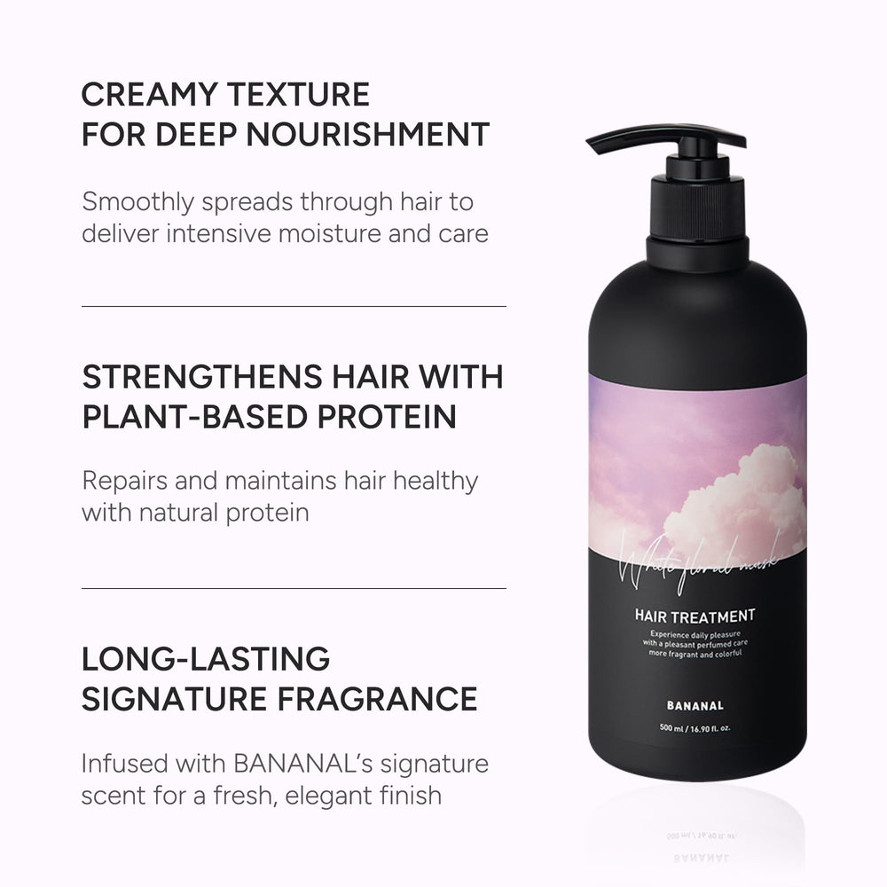 BANANAL Korean Hair Treatment container spread shows creamy texture and deep conditioning benefits