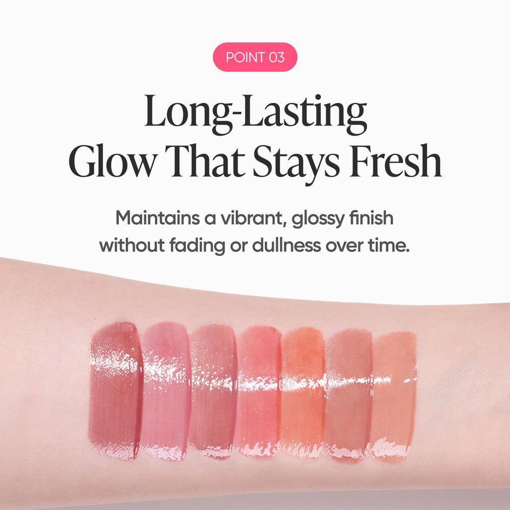 BANILA CO Dew Glow Tint gloss finish on lips close-up