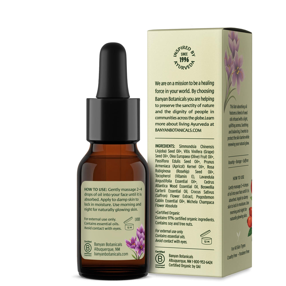 Banyan Botanicals Face Oil dropper close-up for fast absorption.