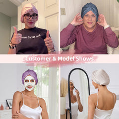 Baqzqudnl sleep bonnet ready for bedtime routine to prevent frizz and tangles.