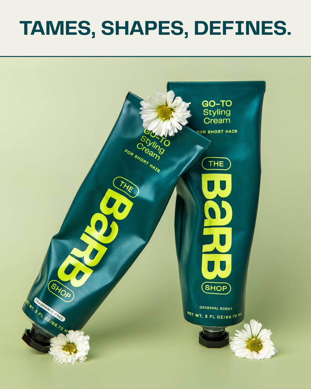 The Barb Shop Barb Styling Cream defines curls with frizz control on damp hair.