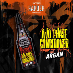 Barber Marmara Leave-in Conditioner Spray No.3 Argan bottle close-up highlighting damaged-hair care.