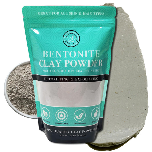 Bare Essentials Living Bentonite clay powder pack shot for detox and skincare