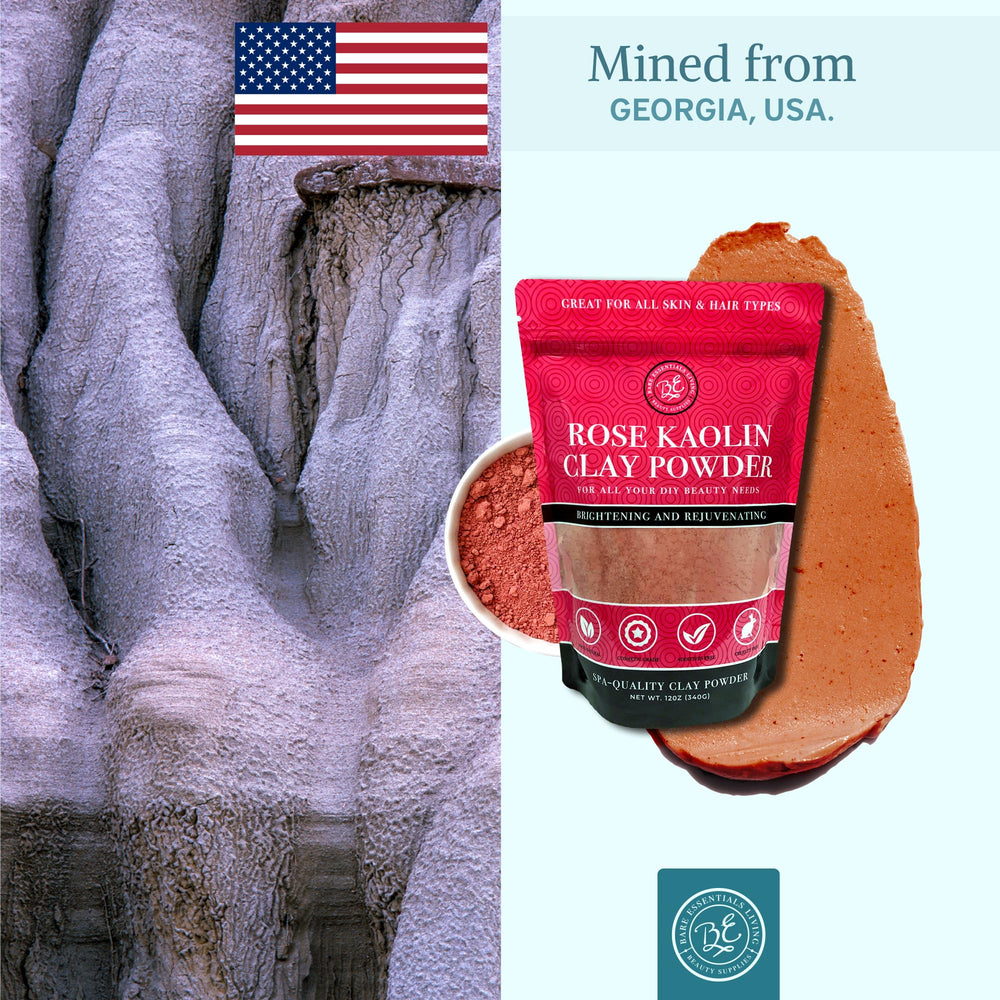 Bare Essentials Living pink kaolin clay powder adds color and texture to cosmetics