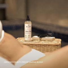 Bare Botanics cooling aloe mist refreshing skin after sun exposure.