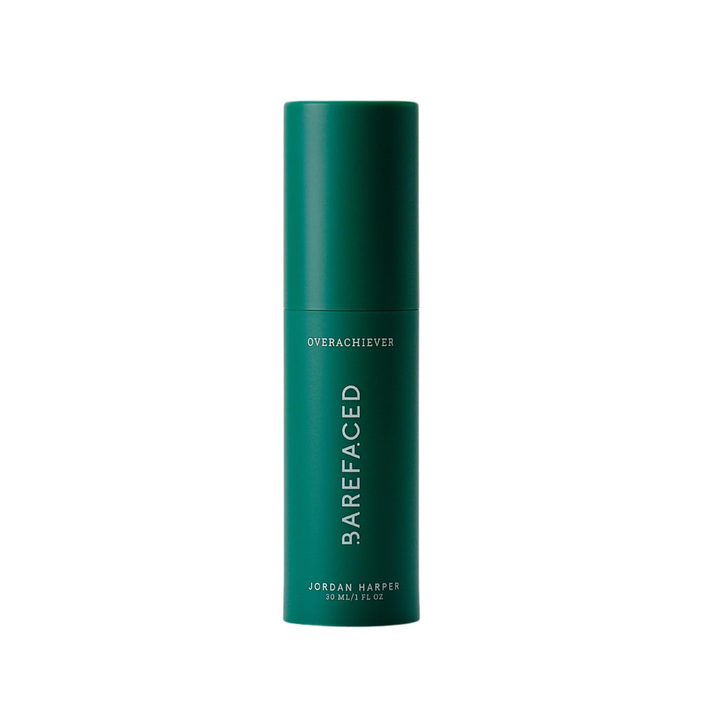 Barefaced Overachiever bottle pours serum for hydrated, balanced skin.