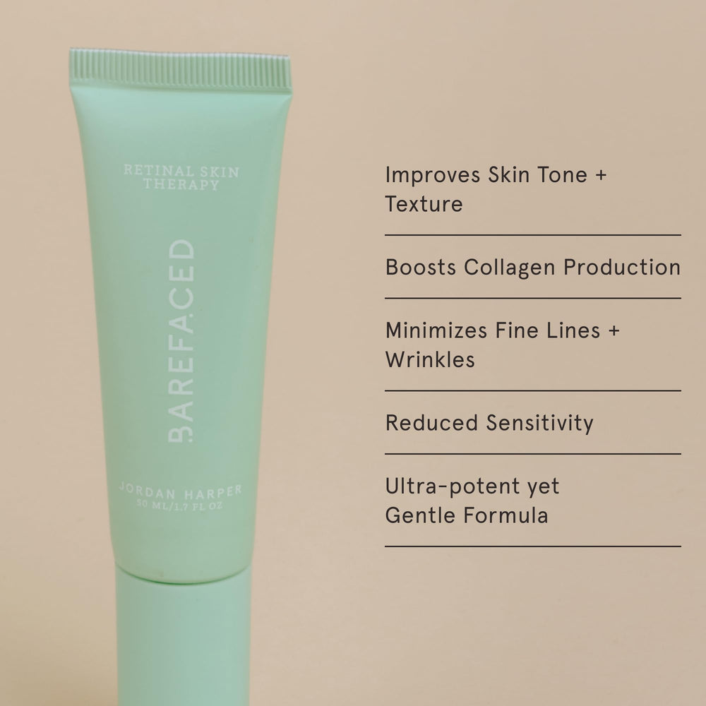 Barefaced Retinal Skin Therapy ingredients swatch showing actives for smoother texture