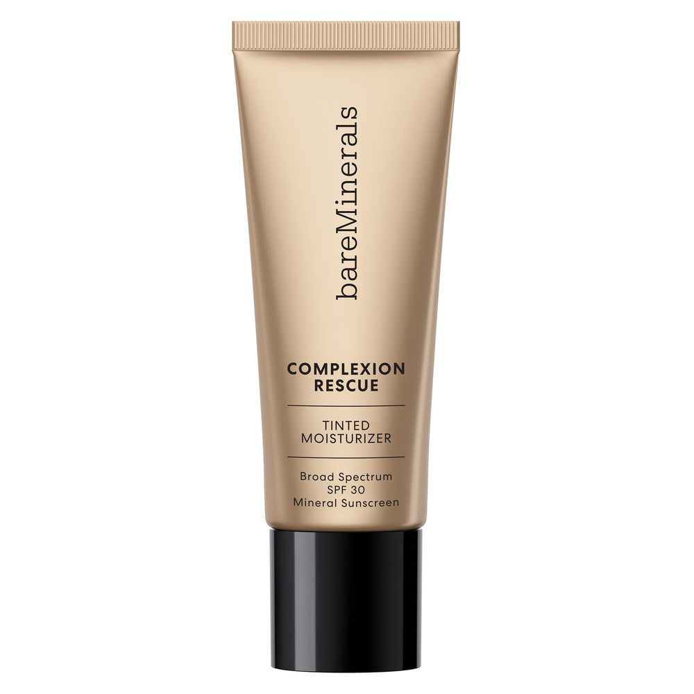 bareMinerals Complexion Rescue Desert 65 bottle shows dewy glow with SPF 30 protection.