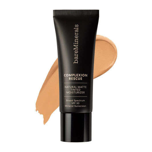 BareMinerals Complexion Rescue matte bottle demonstrates oil-control finish for oily skin.