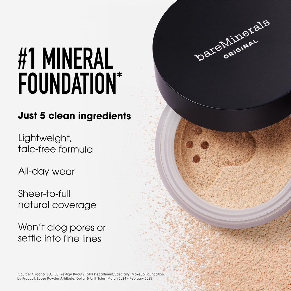 BareMinerals deluxe SPF15 Medium Tan swatch demonstrating shade match and buildable coverage