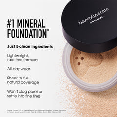 BareMinerals deluxe SPF15 Medium Tan swatch demonstrating shade match and buildable coverage