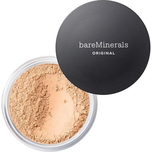 bareMinerals Original Loose Powder Foundation SPF15 Ivory06 packaging highlights vegan, clean minerals.
