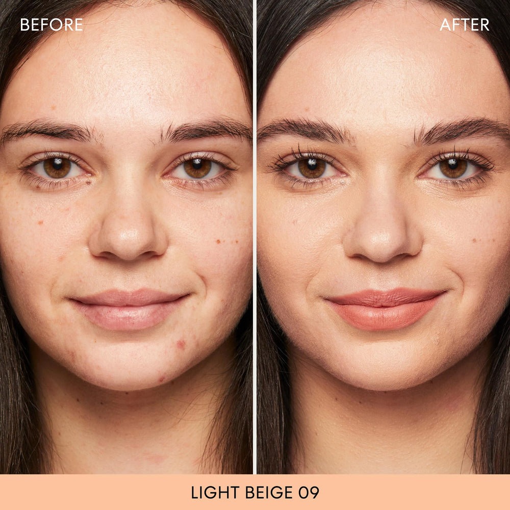 BareMinerals Original Loose Powder Foundation SPF 15 Light Beige 09 application with brush delivers light to full coverage