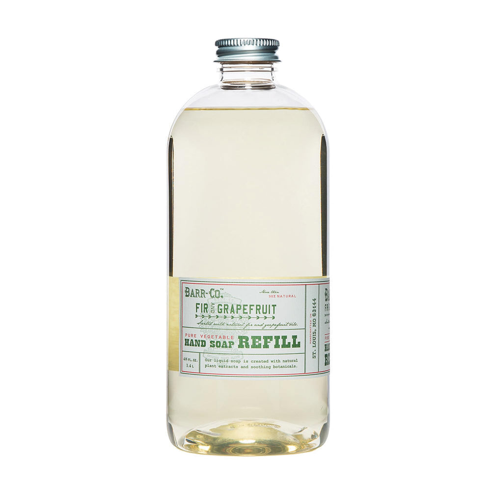 BARR-CO hand soap refill bottle pour showcases citrus and balsam for a refreshing wash