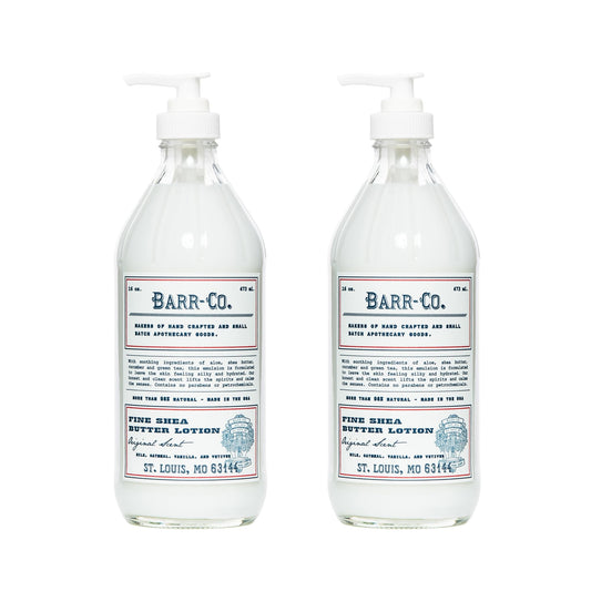 BARR-CO Original Scent Shea Butter Lotion bottle for daily skin care.