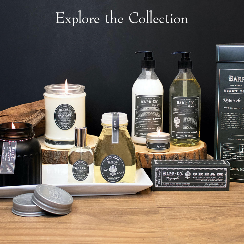 Cozy bath setup featuring Barr-Co Reserve Bubble Bath Elixir for unwinding.