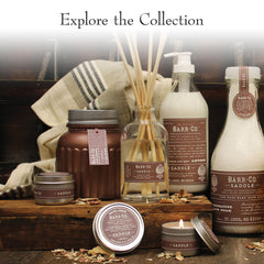 Gift-ready BARR-CO Saddle Scent lotion bottle on shelf for gifting.