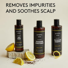 Barrel & Oak biotin quinoa ingredients panel emphasizing hair strength
