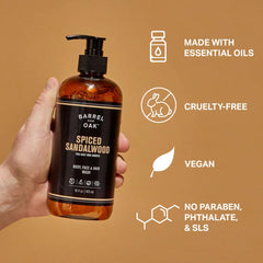 Barrel & Oak yerba mate wash bottle for revitalizing hair and skin.