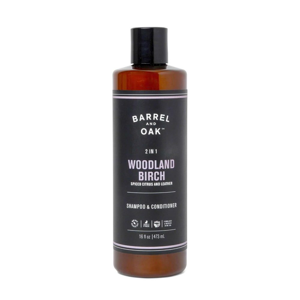 Barrel & Oak 2-in-1 bottle front view for convenient all-in-one cleansing.