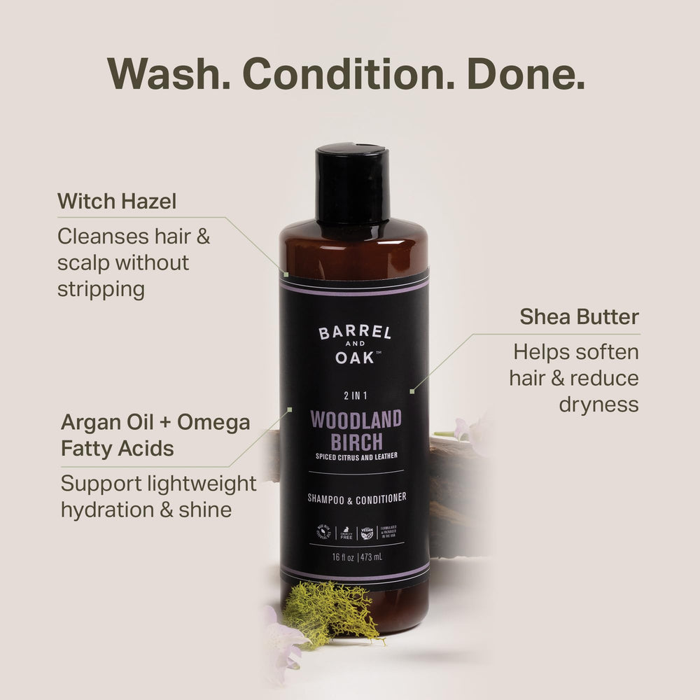 Barrel & Oak Woodland Birch Gift Set packaging showcases vegan, USA-made grooming essentials.