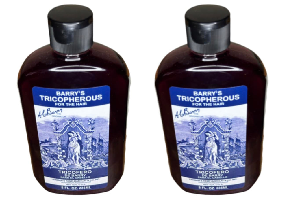 Barrys Tricopherous liquid regular bottle pour showing smooth consistency for daily use.