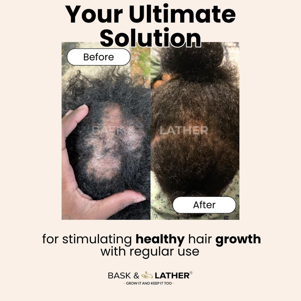 Bask & Lather Scalp Stimulator Oil label front with clean branding.