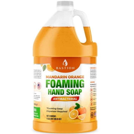 Bastion Mandarin Orange foaming hand soap bulk jug label for daily hygiene