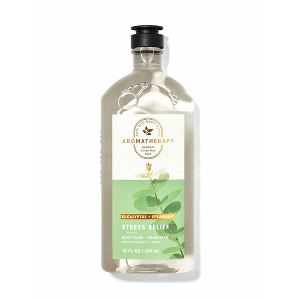 Bath & Body Works Aromatherapy eucalyptus spearmint bottle for a refreshing shower ritual.