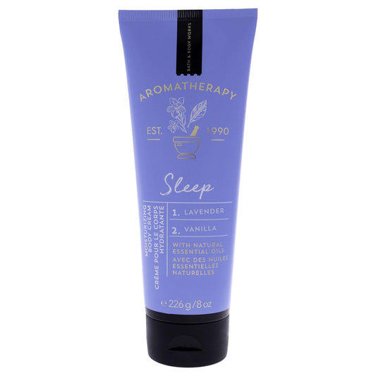 Bath & Body Works Aromatherapy Sleep lavender-vanilla cream jar for nightly hydration.