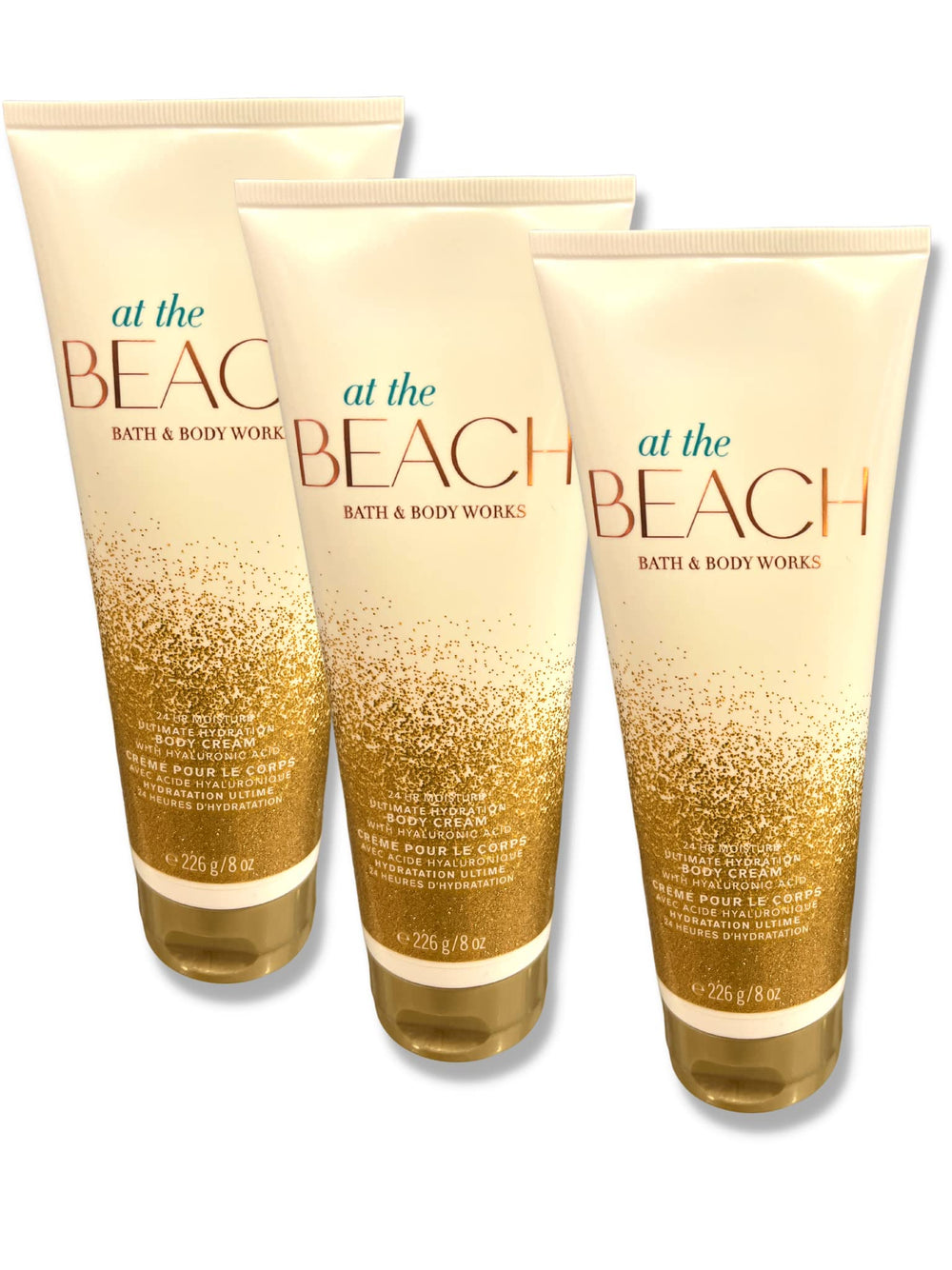 Bath & Body Works At The Beach 3-pack packaging image showing rich hydration for dry skin