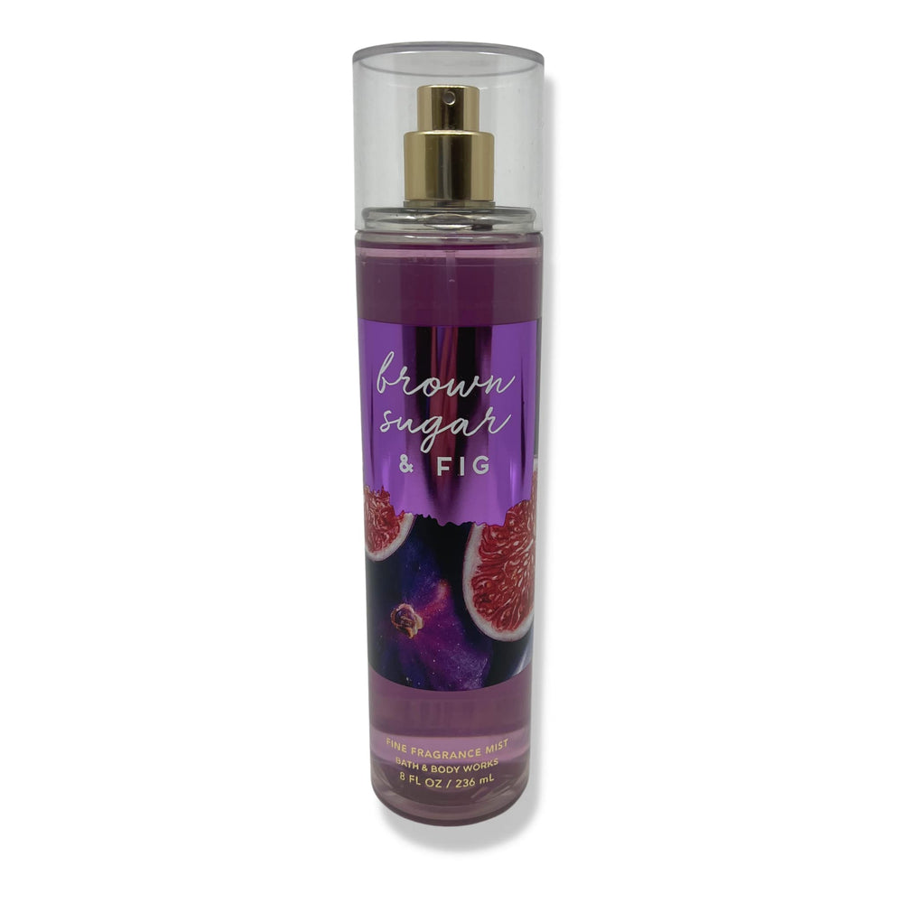 Spray bottle of Bath & Body Works Brown Sugar & Fig mist notes for a warm, inviting scent.