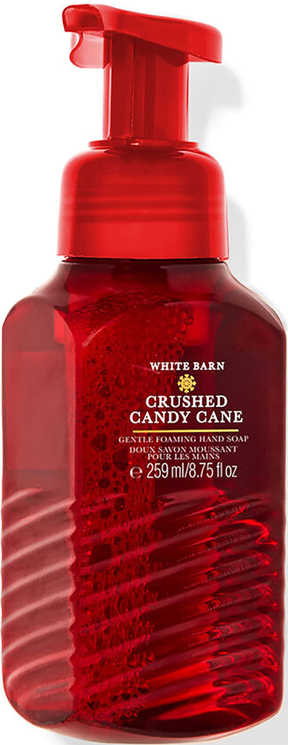 Bath and Body Works Crush Candy Cane bottle foaming hand soap for fresh hands.