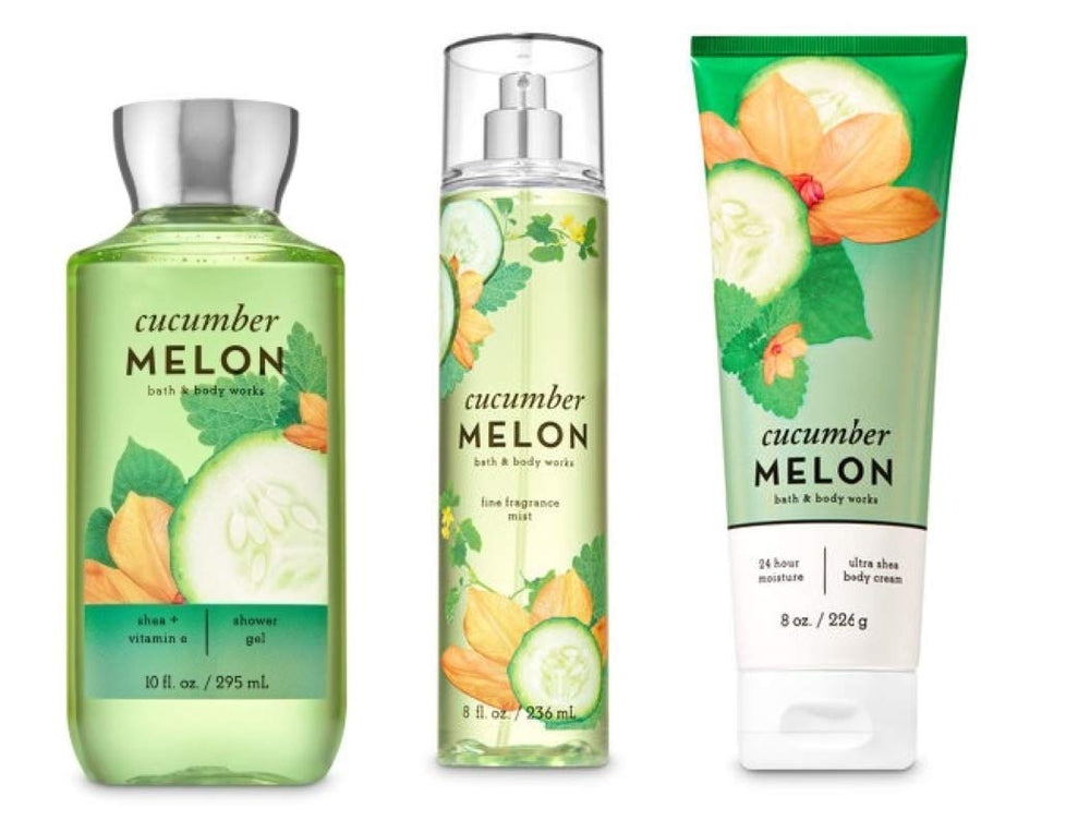Bath & Body Works Cucumber Melon 3pc bundle packaging evokes fresh summer vibes.