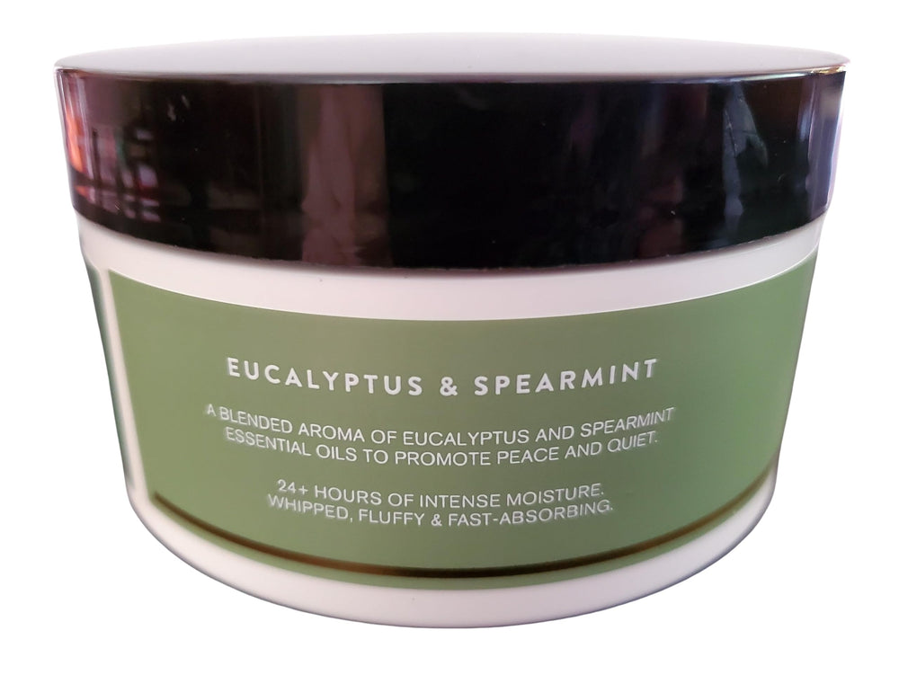 Bath and Body Works Eucalyptus Spearmint aromatherapy body butter packaging displaying paraben-free formula.