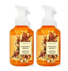 Bath & Body Works Pineapple Mango hand soap bottle; gentle cleansing with aloe and vitamin E.