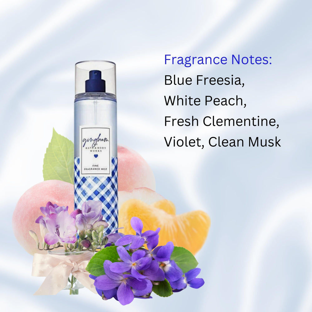 Full view of Bath & Body Works Gingham fragrance mist bottle.