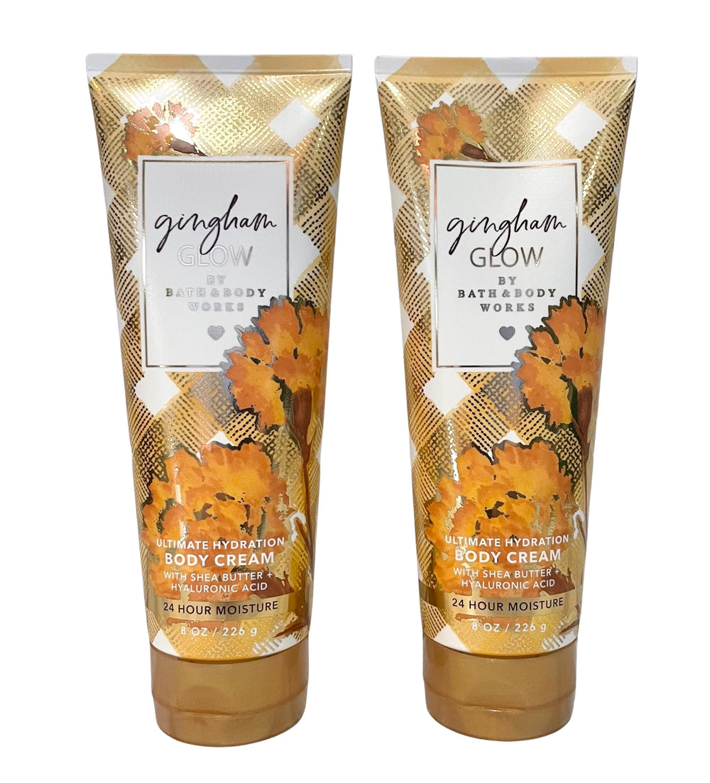 Bath & Body Works Gingham Glow front package, two 8 oz bottles.