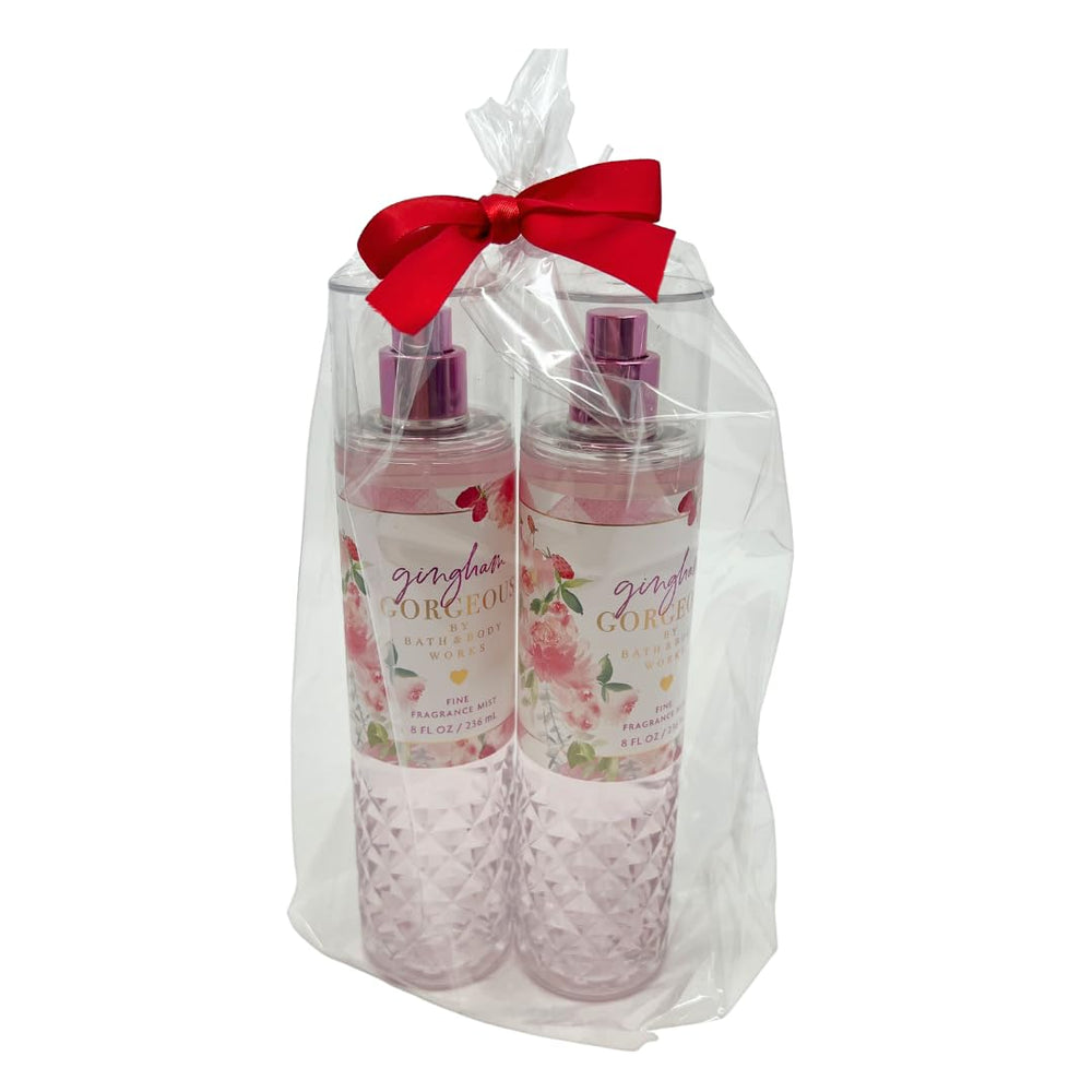 Gift-ready Bath & Body Works Gingham Gorgeous gift bag with red bow.
