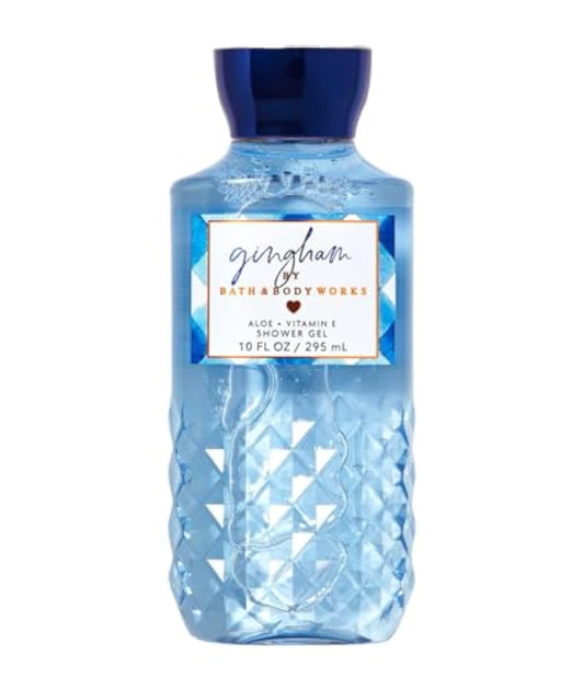 Bath & Body Works Gingham Shower Gel bottle with bright floral scent.