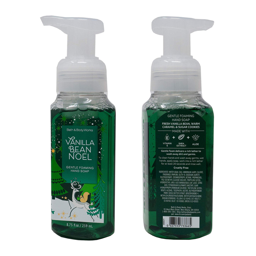 Five Bath & Body Works Holiday Traditions foaming soap bottles displayed together.