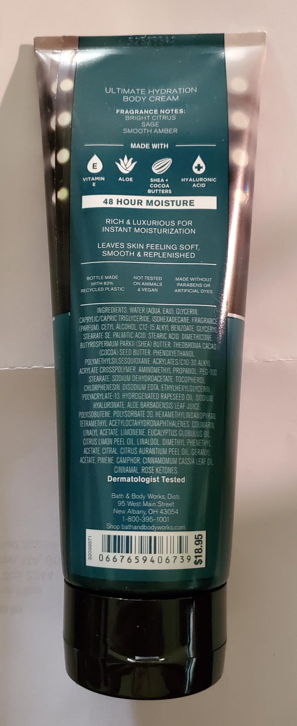 Bath and Body Works Men's Football Season body cream label shows vitamin-rich formula.