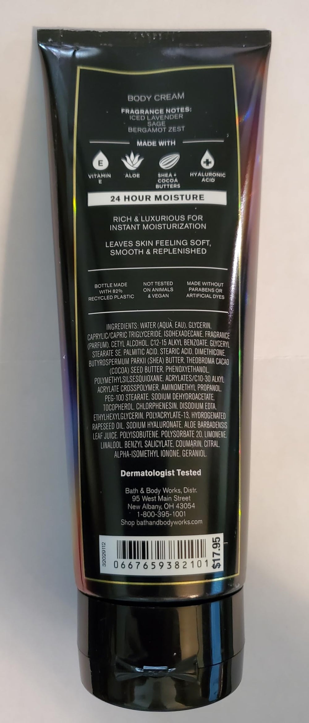 Close-up of fragrance notes featuring iced lavender, sage, bergamot zest